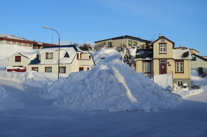 Snjór Hólmavík Snæfell og Klukkufell